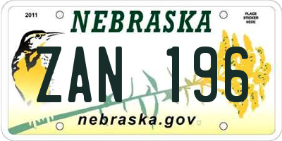 NE license plate ZAN196