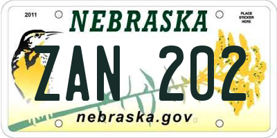 NE license plate ZAN202