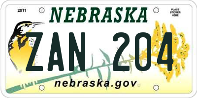 NE license plate ZAN204