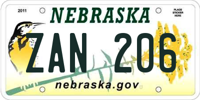 NE license plate ZAN206