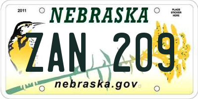 NE license plate ZAN209