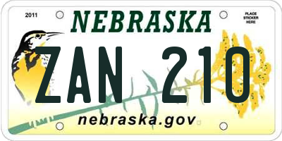 NE license plate ZAN210