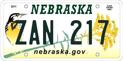 NE license plate ZAN217
