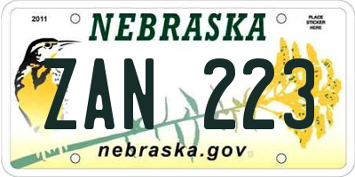 NE license plate ZAN223