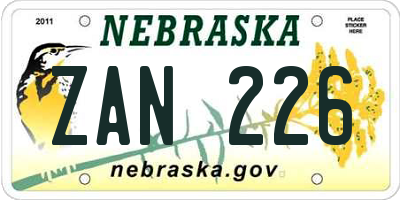 NE license plate ZAN226