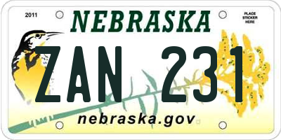 NE license plate ZAN231