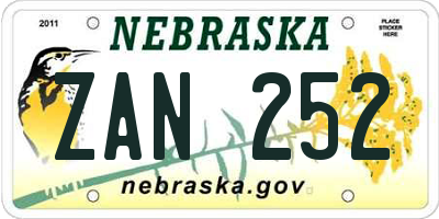 NE license plate ZAN252