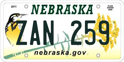 NE license plate ZAN259