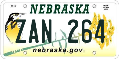 NE license plate ZAN264