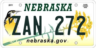 NE license plate ZAN272