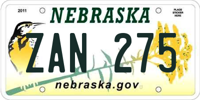 NE license plate ZAN275