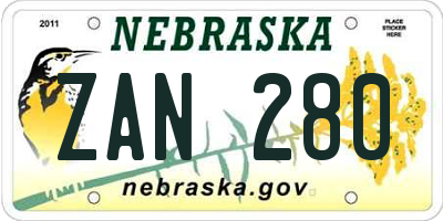 NE license plate ZAN280