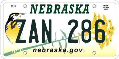 NE license plate ZAN286