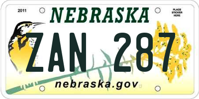 NE license plate ZAN287