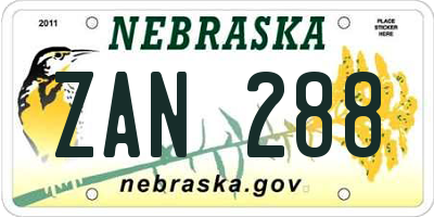 NE license plate ZAN288