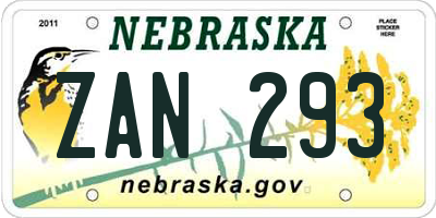 NE license plate ZAN293