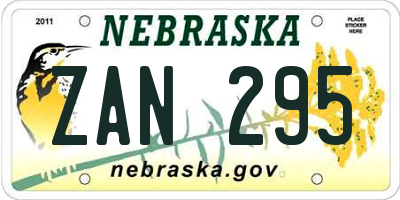 NE license plate ZAN295