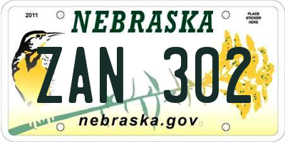 NE license plate ZAN302