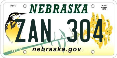 NE license plate ZAN304