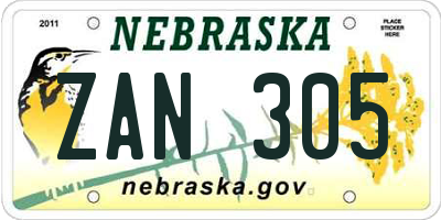 NE license plate ZAN305