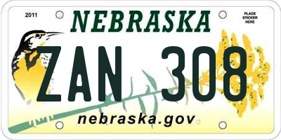 NE license plate ZAN308
