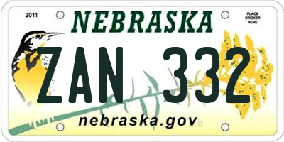 NE license plate ZAN332
