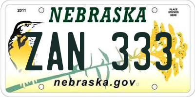 NE license plate ZAN333