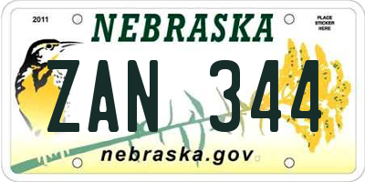 NE license plate ZAN344
