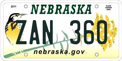 NE license plate ZAN360