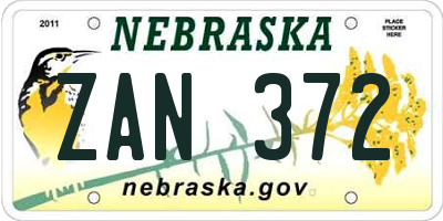 NE license plate ZAN372