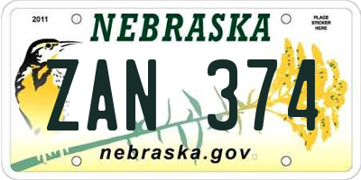 NE license plate ZAN374