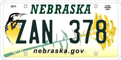 NE license plate ZAN378
