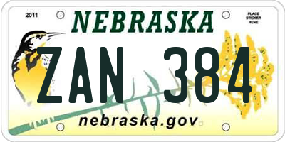 NE license plate ZAN384