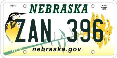 NE license plate ZAN396