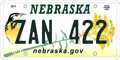 NE license plate ZAN422