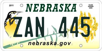 NE license plate ZAN445