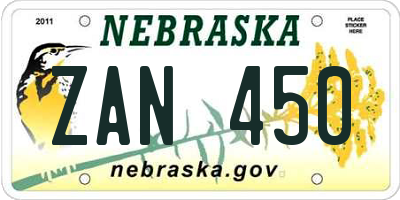 NE license plate ZAN450