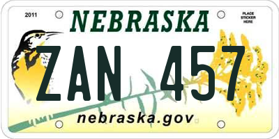 NE license plate ZAN457