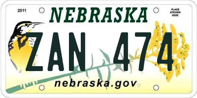 NE license plate ZAN474