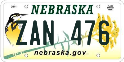 NE license plate ZAN476