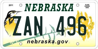 NE license plate ZAN496