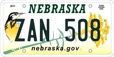 NE license plate ZAN508