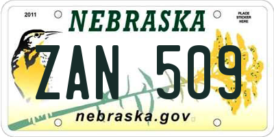 NE license plate ZAN509