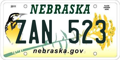 NE license plate ZAN523