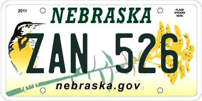 NE license plate ZAN526