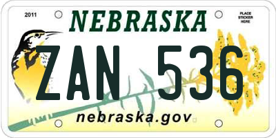NE license plate ZAN536