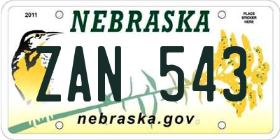 NE license plate ZAN543