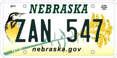 NE license plate ZAN547