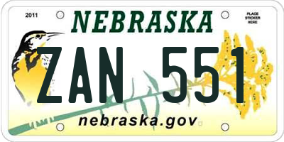 NE license plate ZAN551