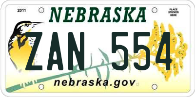 NE license plate ZAN554
